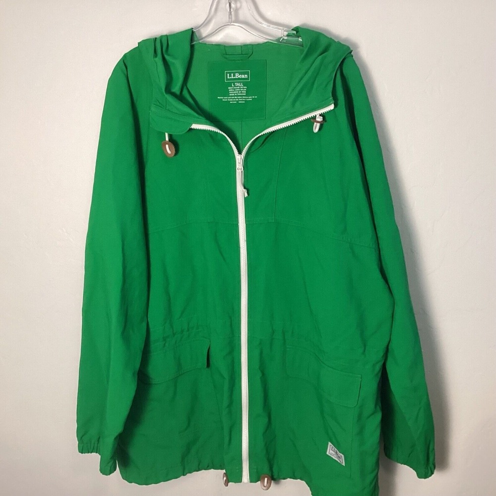 MENS L L BEAN GREEN NYLON LIGHTWEIGHT HOODED JACKET  ZIPPER SZ LARGE TALL NWOT
